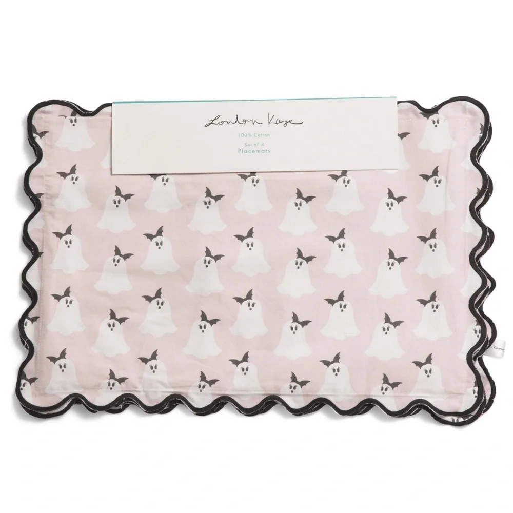 👻Halloween Placemats Set of 4 London Kaye Cotton 13x9 Spooky Holiday Pink Ghost